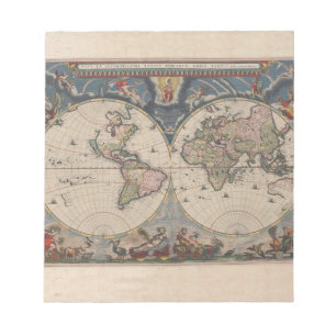 Antique World Map: Historische Kartographie Kunst Notizblock
