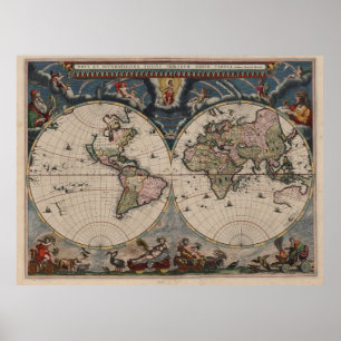 Antique World Map: Historische Kartographie Kunst Poster