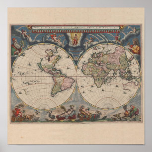 Antique World Map: Historische Kartographie Kunst Poster
