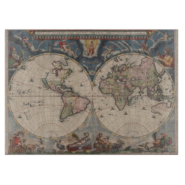 Antique World Map: Historische Kartographie Kunst Schneidebrett (Vorderseite)