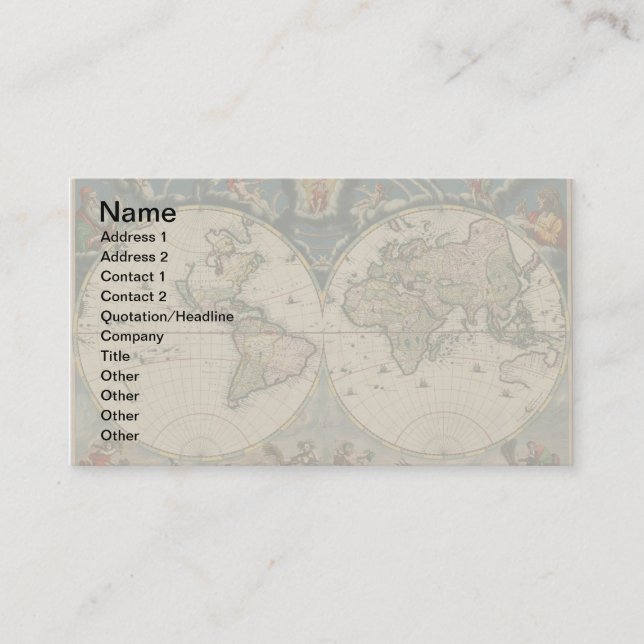 Antique World Map: Historische Kartographie Kunst Visitenkarte (Vorderseite)