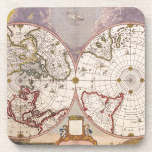 Antique World Map Lithograph Elegante Getränkeuntersetzer