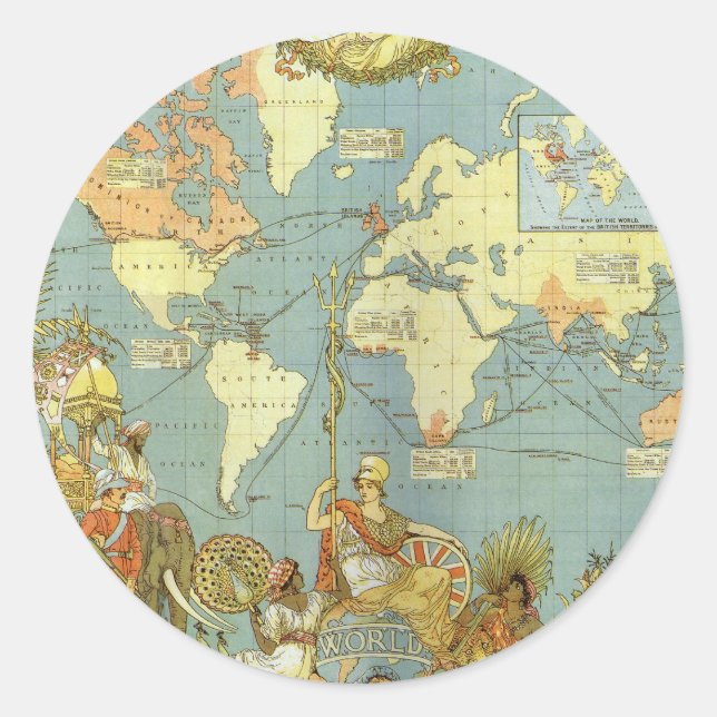 Antique World Map of the British Empire, 1886 Runder Aufkleber (Vorderseite)