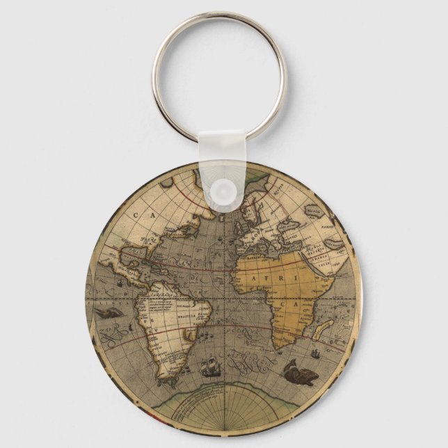 ANTIQUE WORLD MAP Schlüsselkettenkollektion Schlüsselanhänger (Vorderseite)
