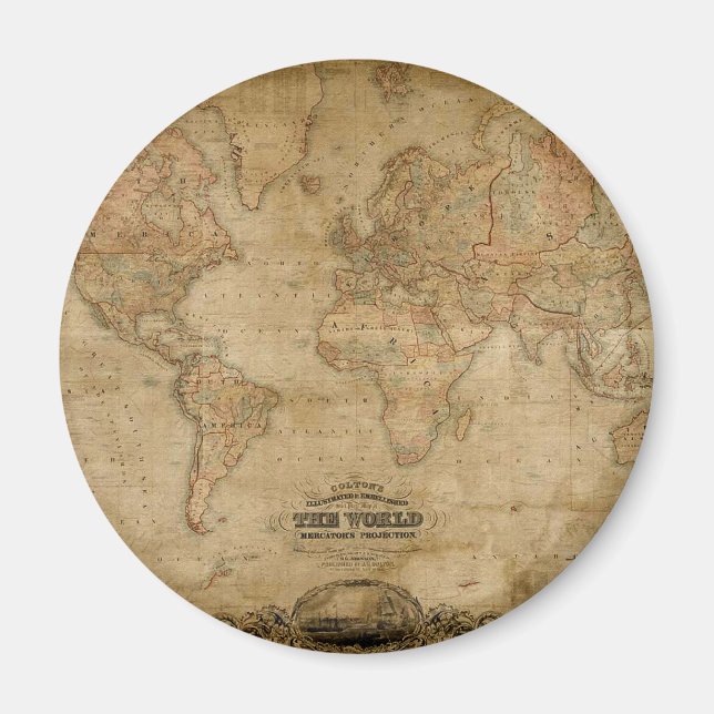 Antique World Map Series Magnet (Devant)