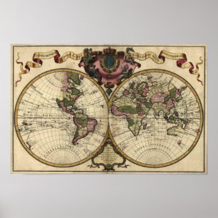 Antique World Map von Guillaume de L'Isle, 1720 Poster
