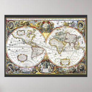 Antique World Map von Hendrik Hondius, 1630 Poster