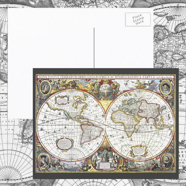 Antique World Map von Hendrik Hondius, 1630 Postkarte (Von Creator hochgeladen)