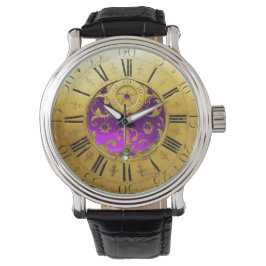 ANTIQUE ZEIT Lila Amethyst-Edelsteine, Gelb Armbanduhr