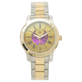 ANTIQUE ZEIT Lila Amethyst-Edelsteine, Gelb Armbanduhr