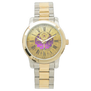 ANTIQUE ZEIT Lila Amethyst-Edelsteine, Gelb Armbanduhr