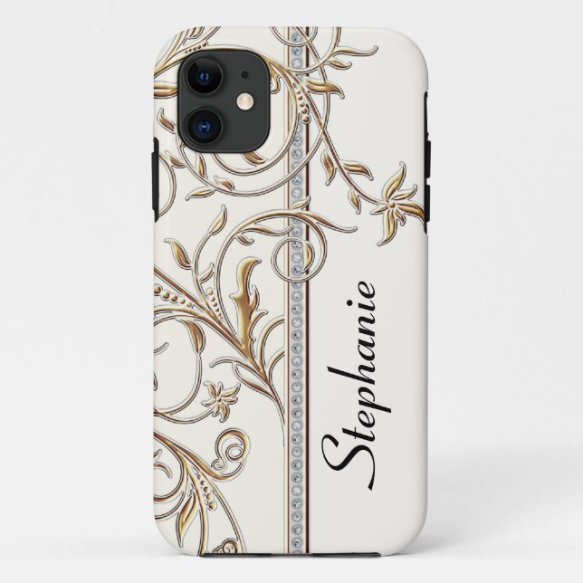 Antiqued Goldgoldenes Strudel-Imitat-Juwel Case-Mate iPhone Hülle (Rückseite)