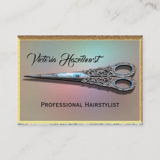 Antiquierte Schere Chic Hair Stylist Beruflich Visitenkarte (Vorderseite)
