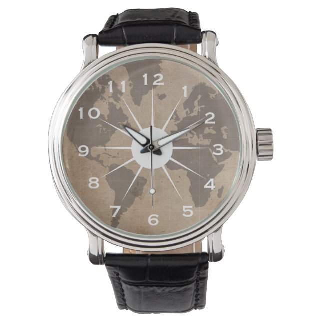 Antiquierte Weltkartenüberwachung Armbanduhr (Vorderseite)