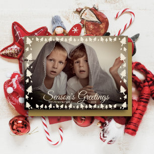 Antiquiertes Gold "Season's Greetings" Foto Feiertagskarte