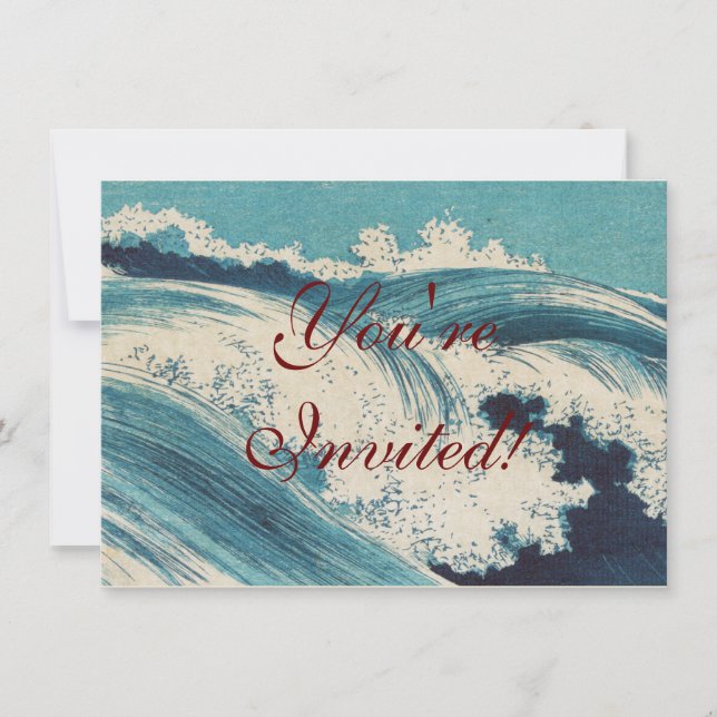 Antiquitäten Japanisch Blue Waves Ocean Print Einladung (Vorderseite)