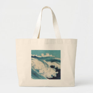 Antiquitäten Japanisch Blue Waves Ocean Print Jumbo Stoffbeutel
