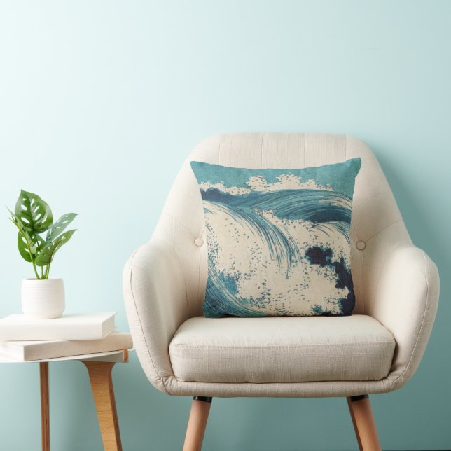 Antiquitäten Japanisch Blue Waves Ocean Print Kissen (Stuhl )