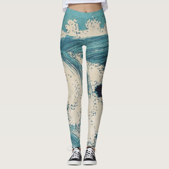 Antiquitäten Japanisch Blue Waves Ocean Print Leggings (Vorderseite)
