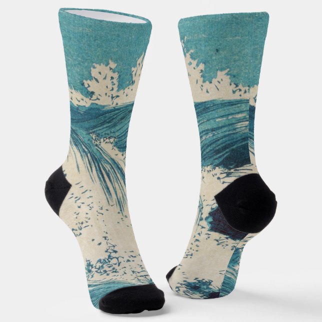 Antiquitäten Japanisch Blue Waves Ocean Print Socken (Gewinkelt)