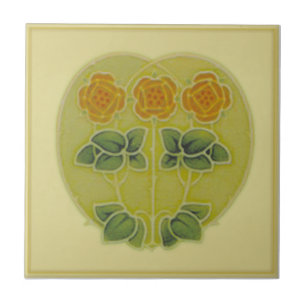 Antiquitäten Jugendstil Herzstück und Blume Repro Fliese