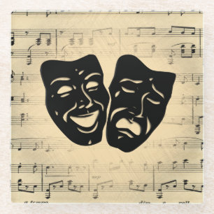 Antiquitäten Musik- und Theatermasken Glasuntersetzer