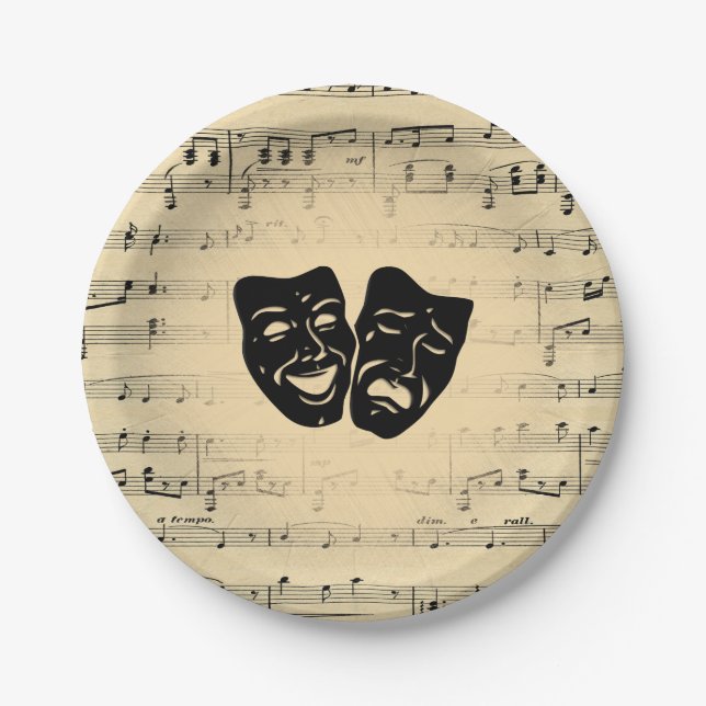 Antiquitäten Musik und Theatermasken Pappteller (Vorderseite)