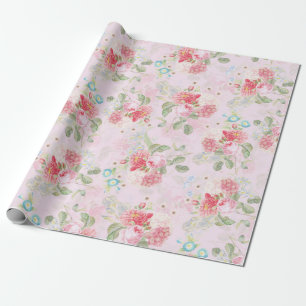 Antiquitäten Nostalgische Redouté Rose Bouquets pi Geschenkpapier