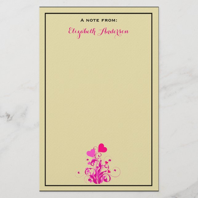 Antiquitätenbeige mit rosa dekorativen Herzen Briefpapier (Vorderseite)