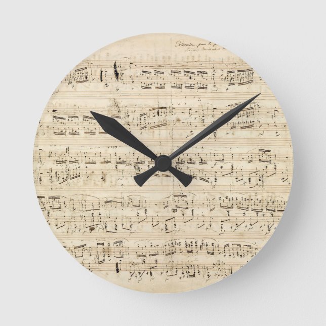 Antiquitätenblatt Musik Chopin Manuskript Runde Wanduhr (Vorderseite)