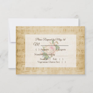 Antiquitätenblatt Musik Rosa Rose Wedding RSVP Kar Karte