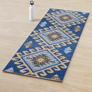 Antiquitätenblau Beige Türkisches Kilim Rug Yogamatte