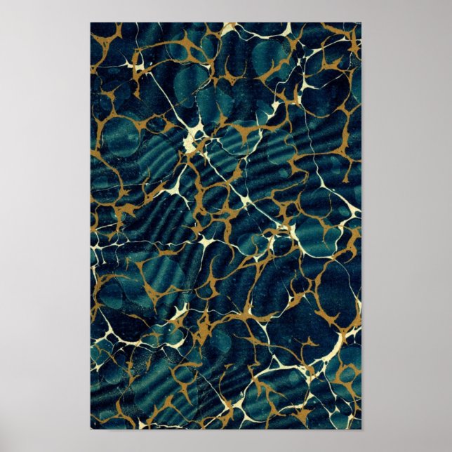 Antiquitätenbuchbinderei Marbled Endpaper Blue Mar Poster (Vorne)