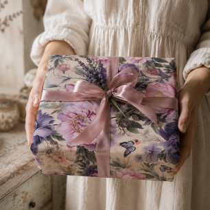 Antiquitätendekoupage aus Blumen und Schmetterling Geschenkpapier Set