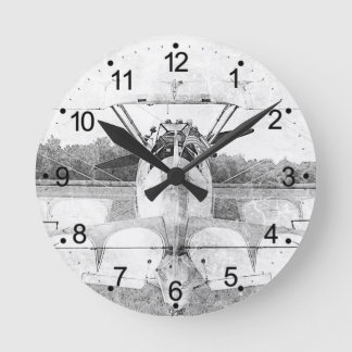 Antiquitätenflugzeug Retro B&W Runde Wanduhr