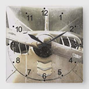 Antiquitätenflugzeug-Rückenstecker Quadratische Wanduhr