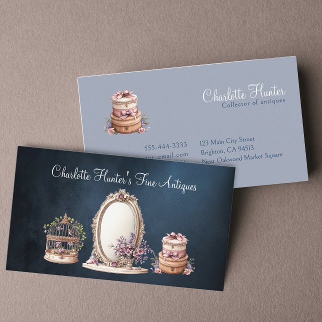 Antiquitätengeschäft, eleganter Vintager Spiegel,  Visitenkarte (Von Creator hochgeladen)