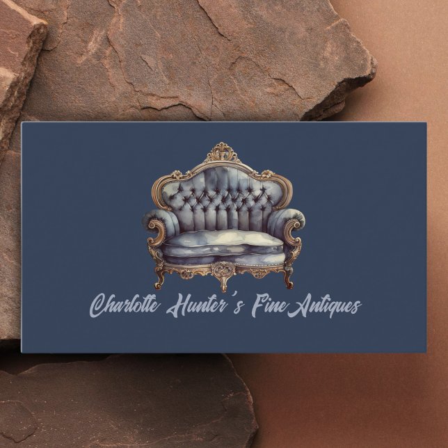 Antiquitätengeschäft, Vintages altes Sofa, Gold un Visitenkarte (Von Creator hochgeladen)