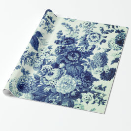 Antiquitätengrün Indigoblau Vintage Blumentoile Geschenkpapier