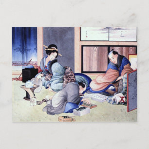 Antiquitätenhändler und Geisha Watercolor Postkarte