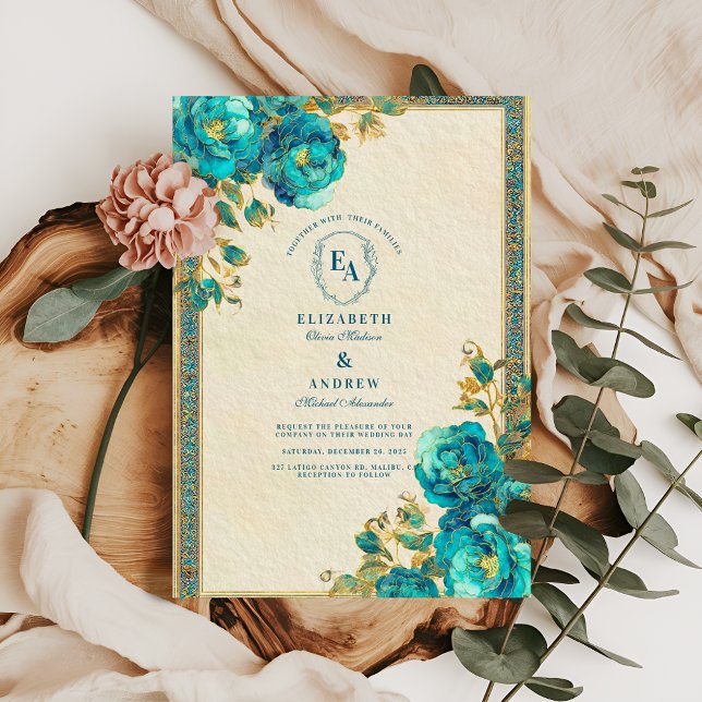 Antiquitätenhochzeit und Aquamarine Botanische Hoc Einladung (Von Creator hochgeladen)