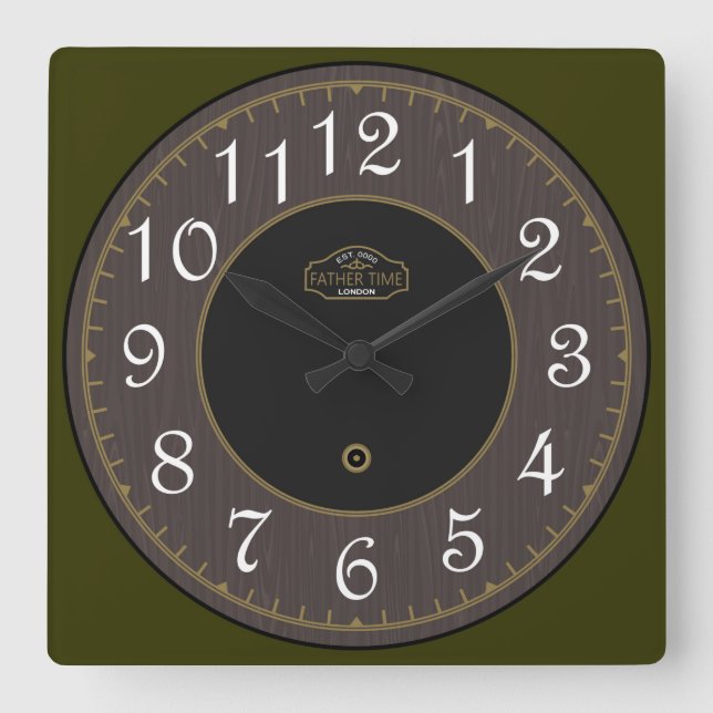 Antiquitätenholz Quadratische Wanduhr (Vorderseite)