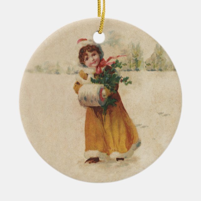 Antiquitätenmädchen Winterkind Keramik Ornament (Vorne)