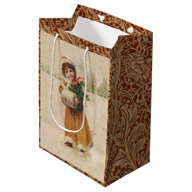 Antiquitätenmädchen Winterkind Mittlere Geschenktüte (Vorderseite Schrägansicht)
