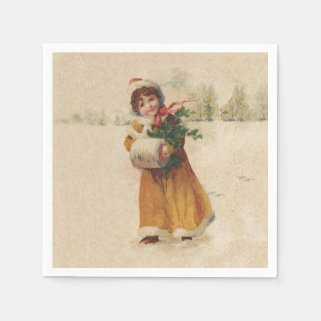 Antiquitätenmädchen Winterkind Serviette (Vorderseite)