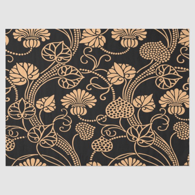 Antiquitätenmuster Orange auf schwarz Seidenpapier (Vorderseite)
