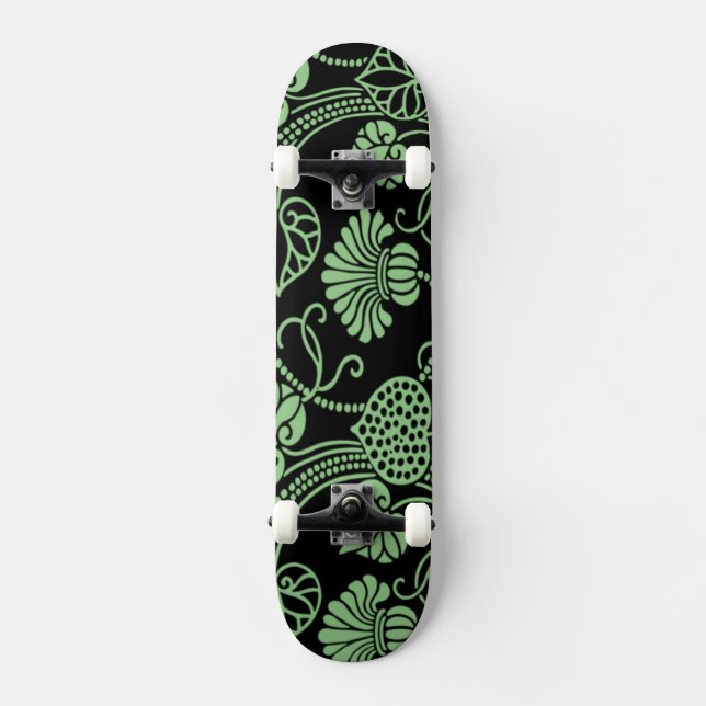 Antiquitätenmuster Schwarz und Grün Skateboard (Vorderseite)