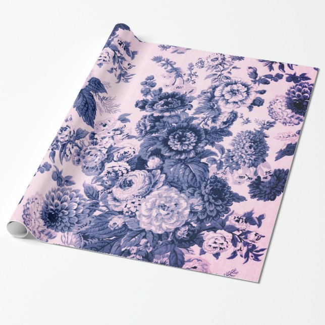 Antiquitätenrosa Indigo Vintages Blumenmuseum Geschenkpapier (Ungerollt)