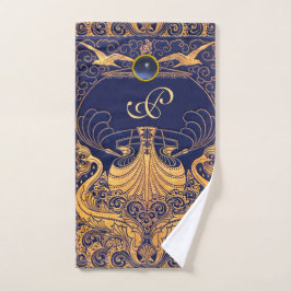 Antiquitätenschiff, Delphine, Gold, Navy Blue Mono Badhandtuch Set