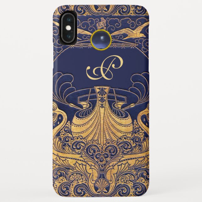 Antiquitätenschiff, Delphine, Gold, Navy Blue Mono Case-Mate iPhone Hülle (Rückseite)